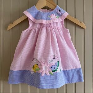 Vintage Pink & White Gingham Toddler Dress with Embroidery Size 18Months